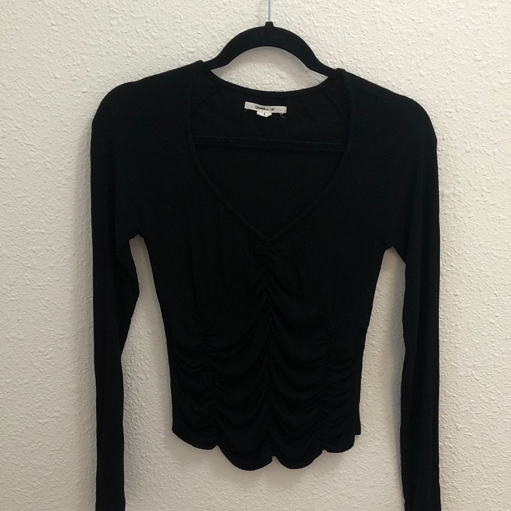 O'Neill Black Ruched V-Neck Long Sleeve Top